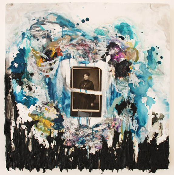 Jaime Foster, Indivia, 24x24 inches,  acrylic, ink, fiberglass resin and mixed media on wood canvas