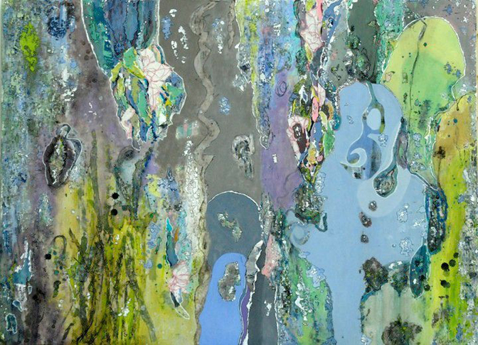 Jaime Foster, Ocean Breaths Salty, 48x36 inches,  mixed media on wood canvas 